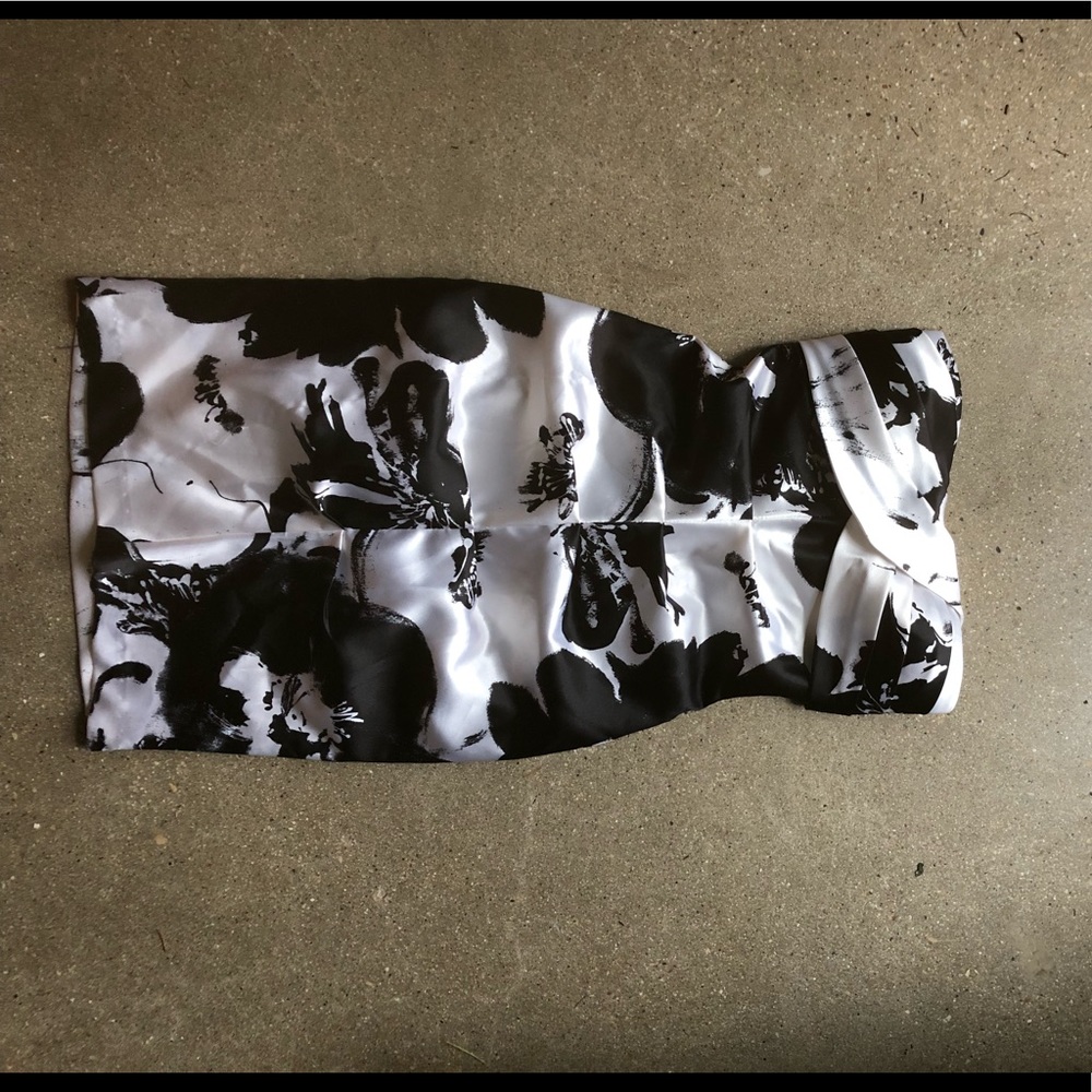 Elegant, strapless, black and white dress